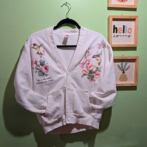 Vintage flower/hummingbird print button down sweater